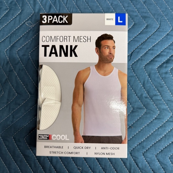 32 Degrees Cool Men's 3-Pack Comfort Mesh Tank T-Shirt, White, Size L - Picture 1 of 4